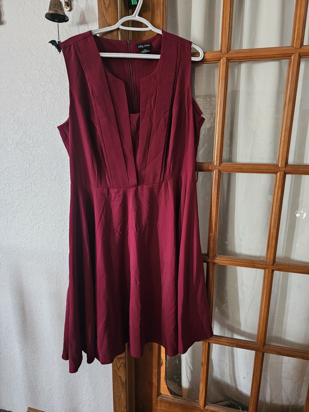 City Chic Deep Burgundy Pleated A-Line Dress